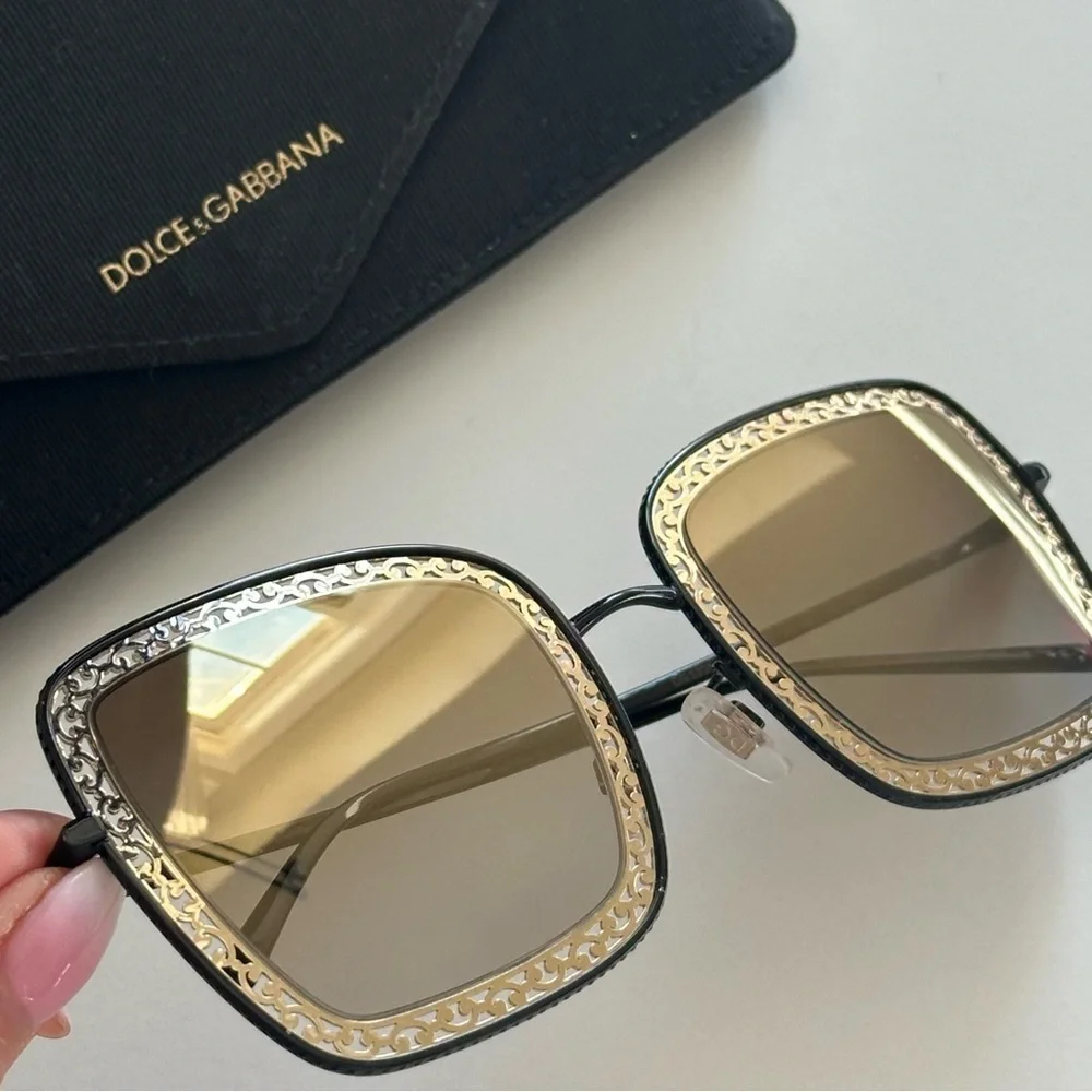 Dolce & Gabbana Gold Filigree Square Framed Sunglasses NWOT